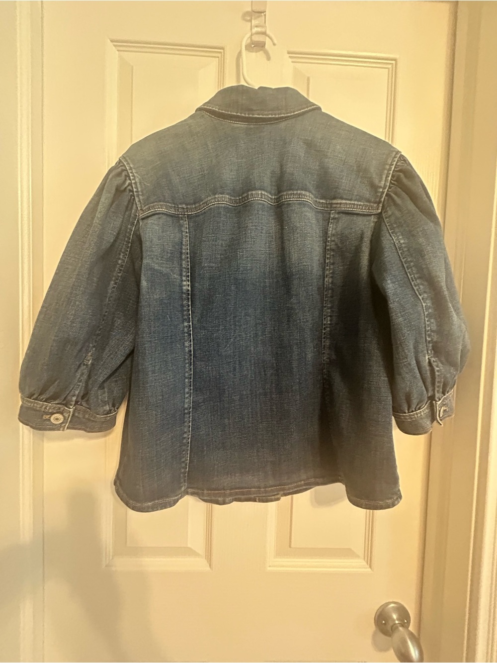 Chico's Blue Denim Jean Jacket with Puff Sleeves - Picture 7 of 12